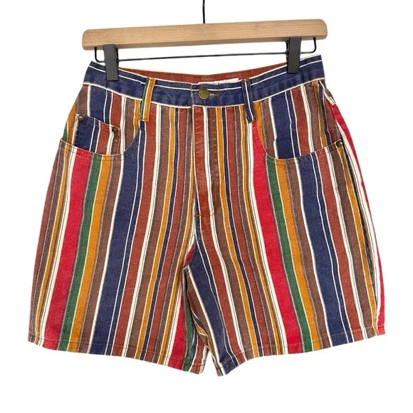 90s Y2K Jay Jacob’s Rainbow Striped Mom Jean Shorts VTG 26” High Waist Denim - Picture 1 of 7